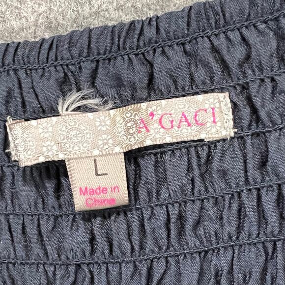 Agaci Mini Dress L Blue Strapless Lace Mesh Embroidered Smocked Y2K Boho Chic - Picture 12 of 14